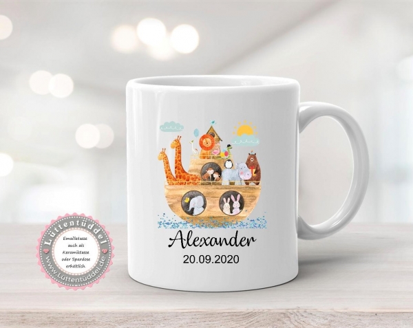 Spardose Tasse Becher Blumentopf - Vase Arche personalisiert mit Name Taufe Geburt Kommunion Konfirmation Firmung Einschulung Geburtstag von Lüttentüddel®